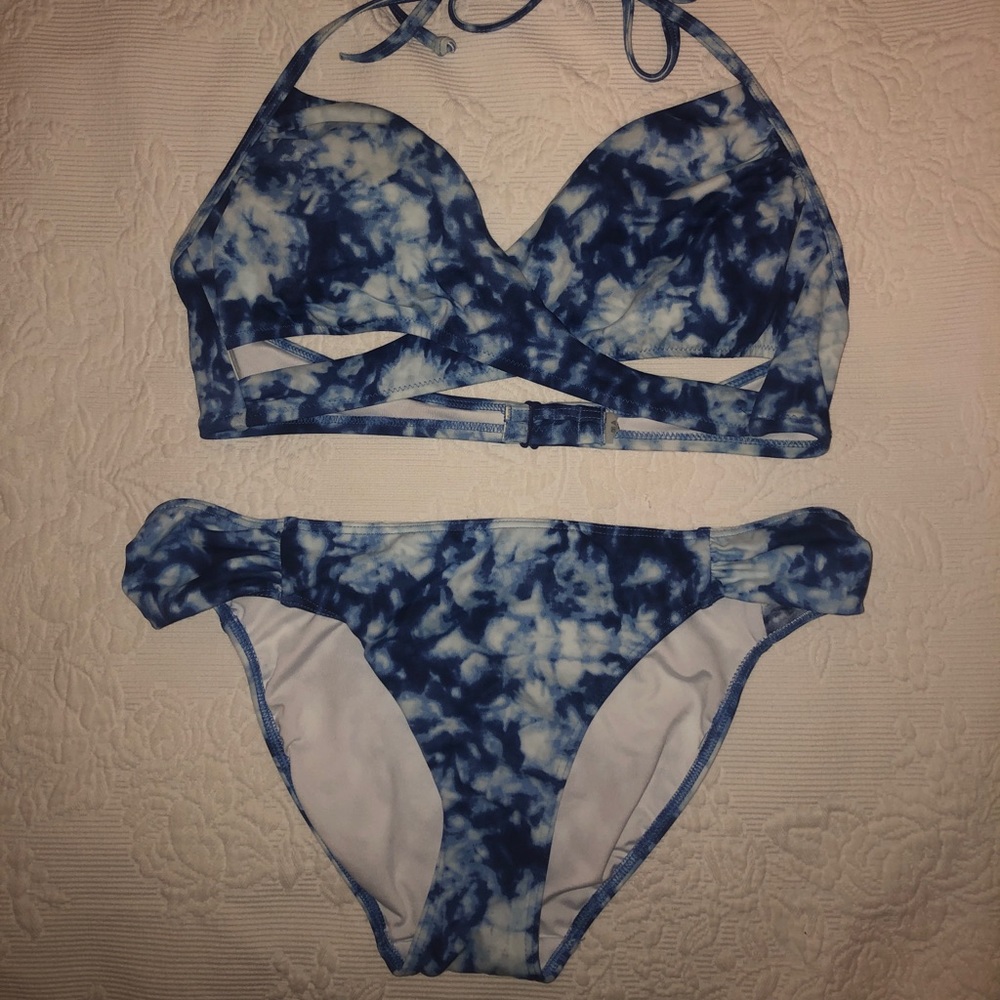 Blue tie dye wrap bikini